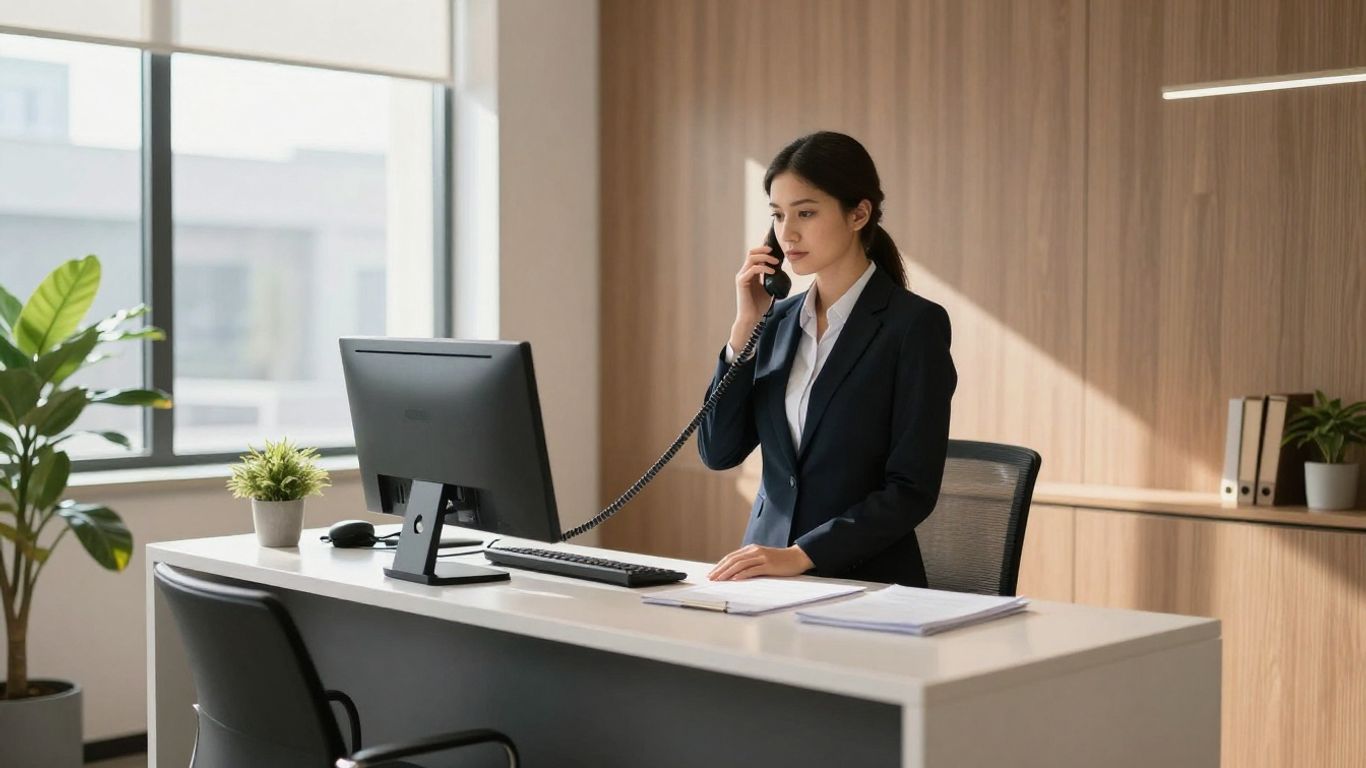 Lawyer using phone and computer for efficient practice.