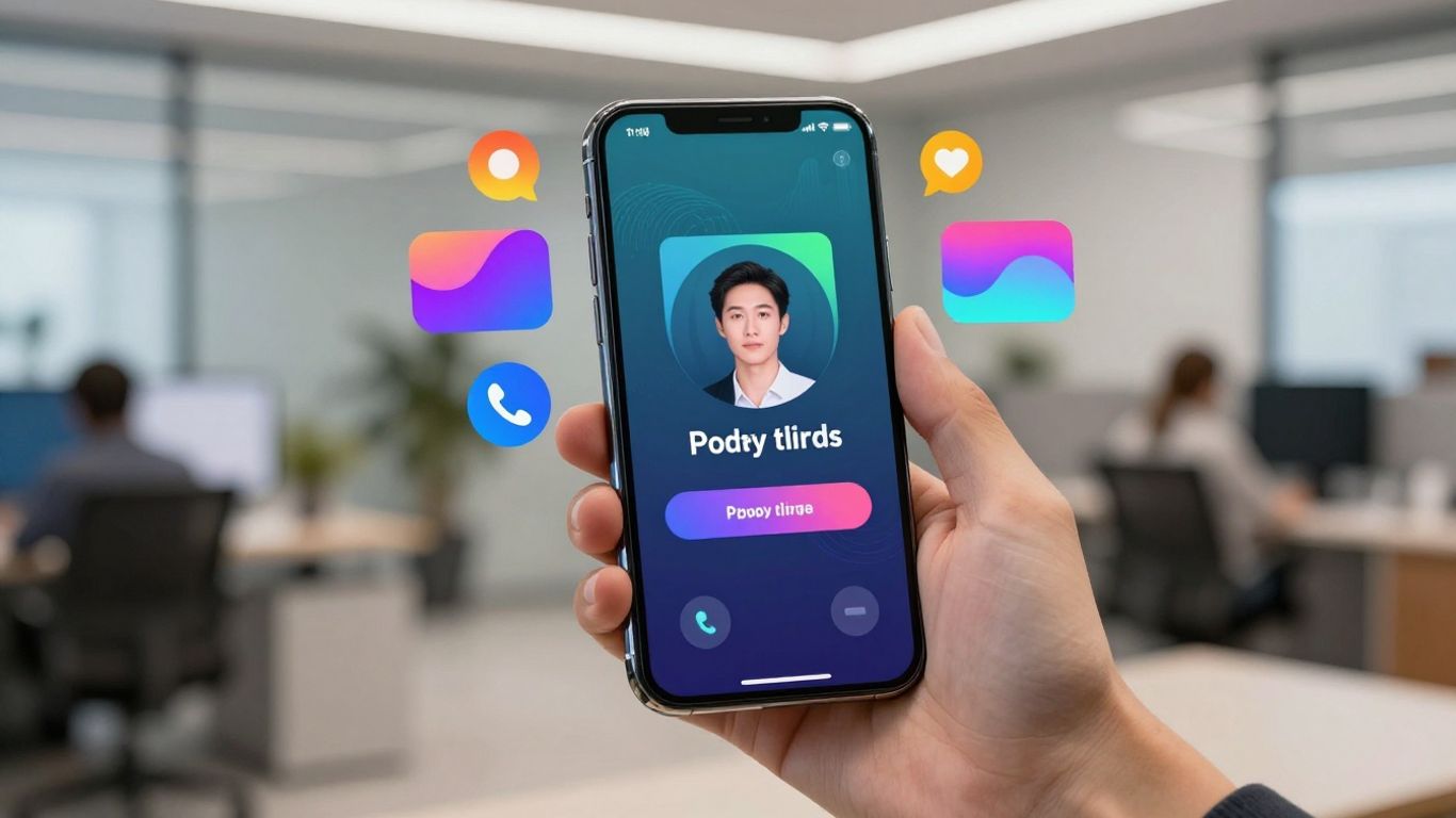 Person holding smartphone with digital waves and notifications