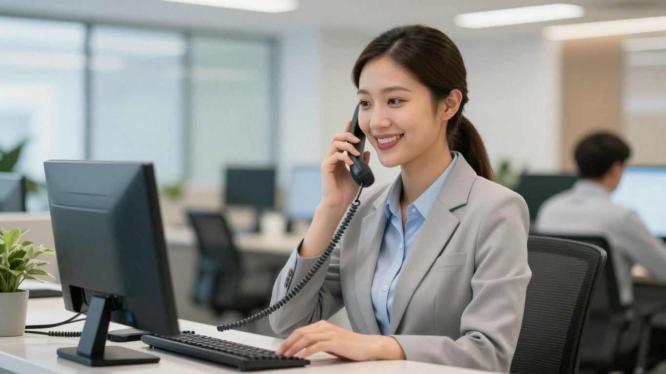 24 hour receptionist answering phone with a smile.
