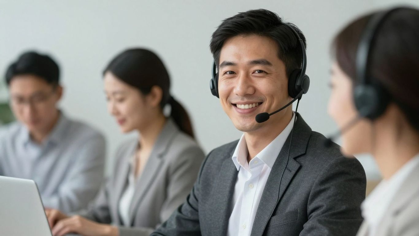 Businessperson with headset, always available for customers.