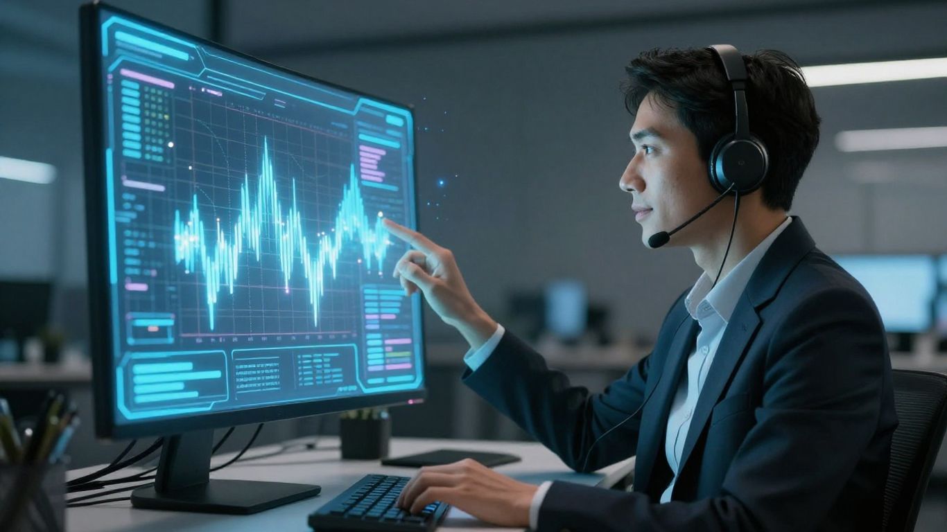 AI-powered call center agent with futuristic interface.