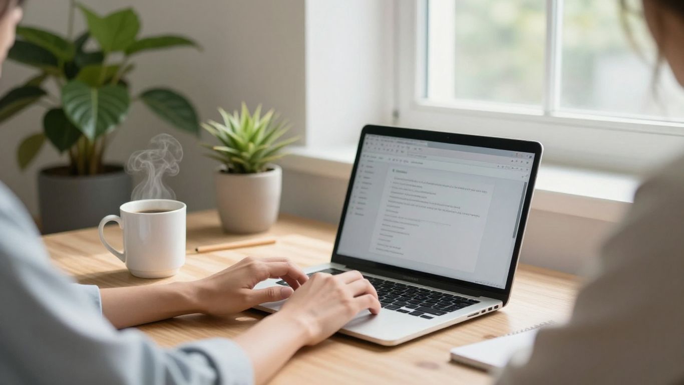 Person working efficiently in a bright home office.