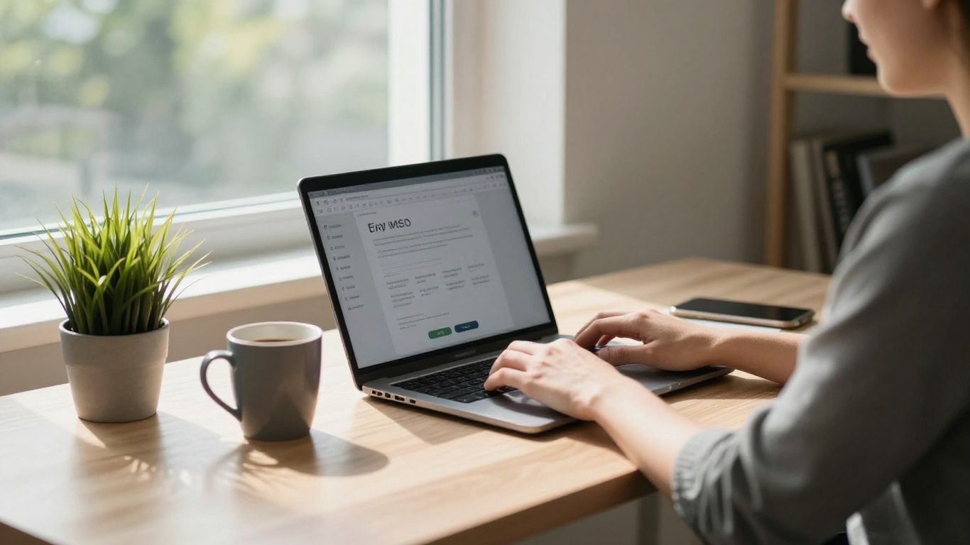 Person working efficiently in a modern home office.