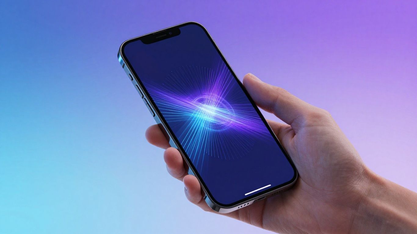 Smartphone interface with futuristic AI elements.