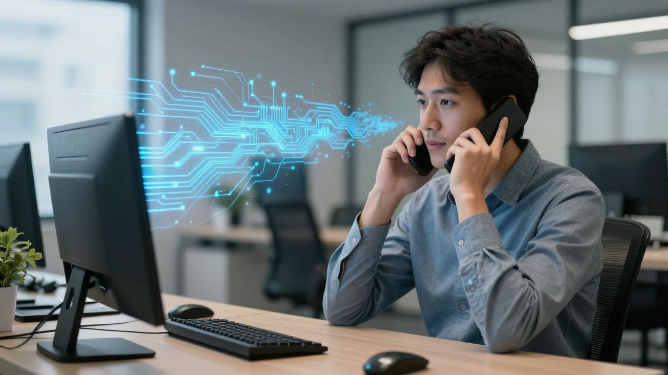 Person using AI tools for cold calling success.