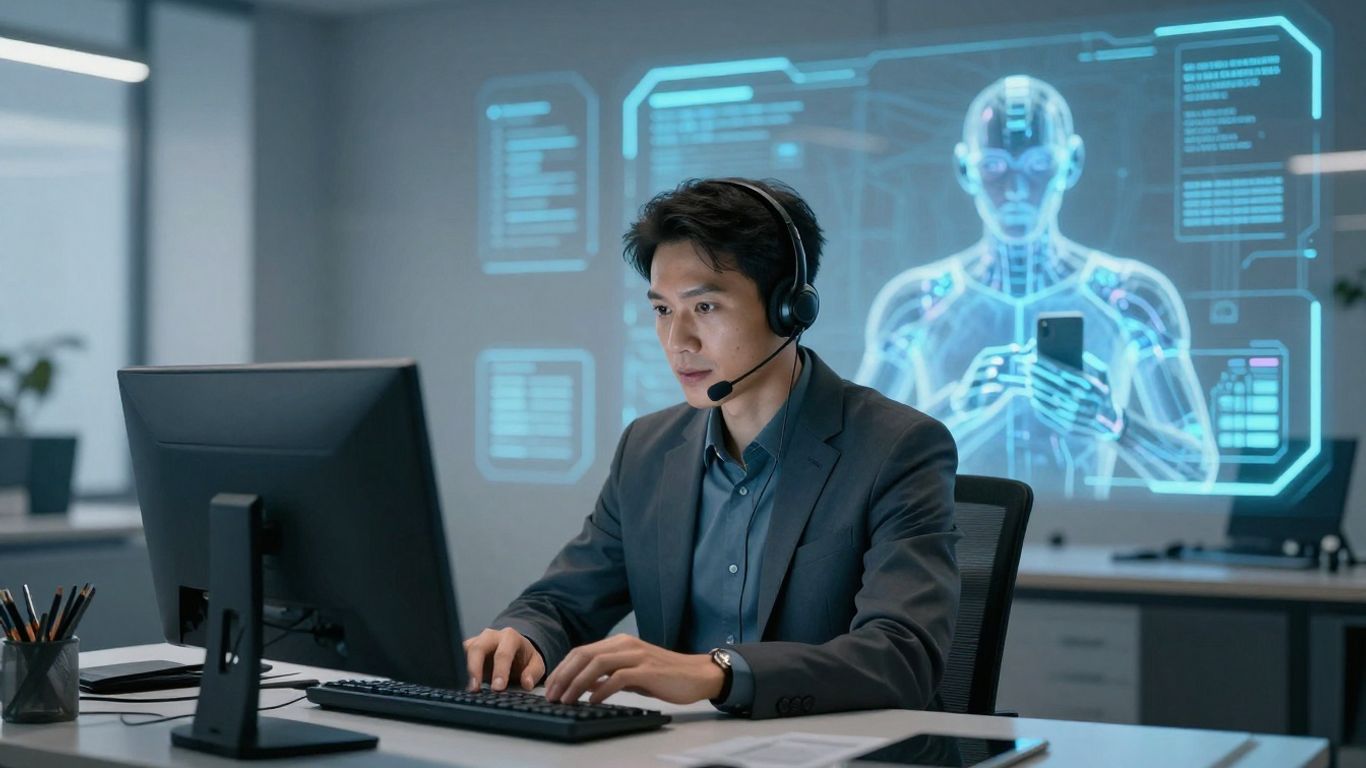 AI assisting cold calling and virtual receptionists in an office.