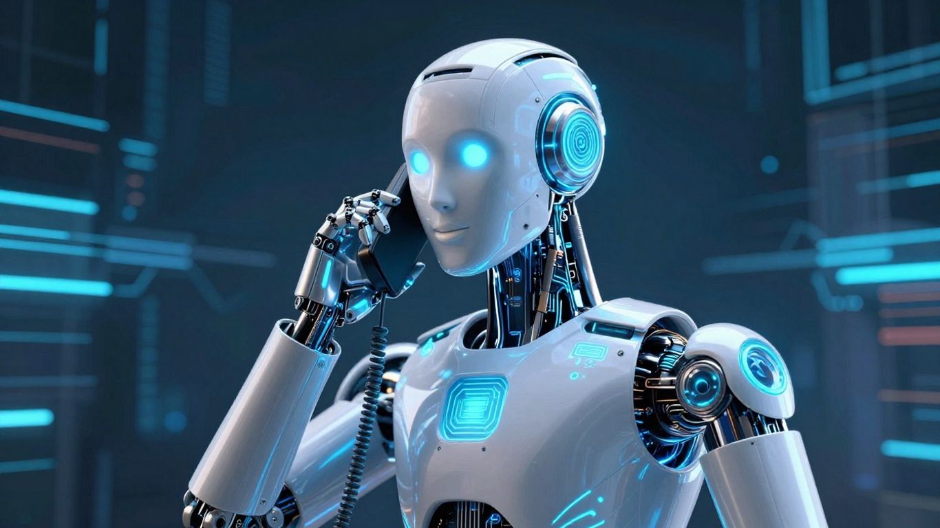 AI robot making a phone call, futuristic technology
