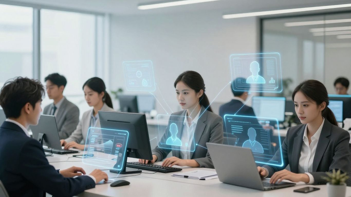 Call center agents using advanced voice AI technology.