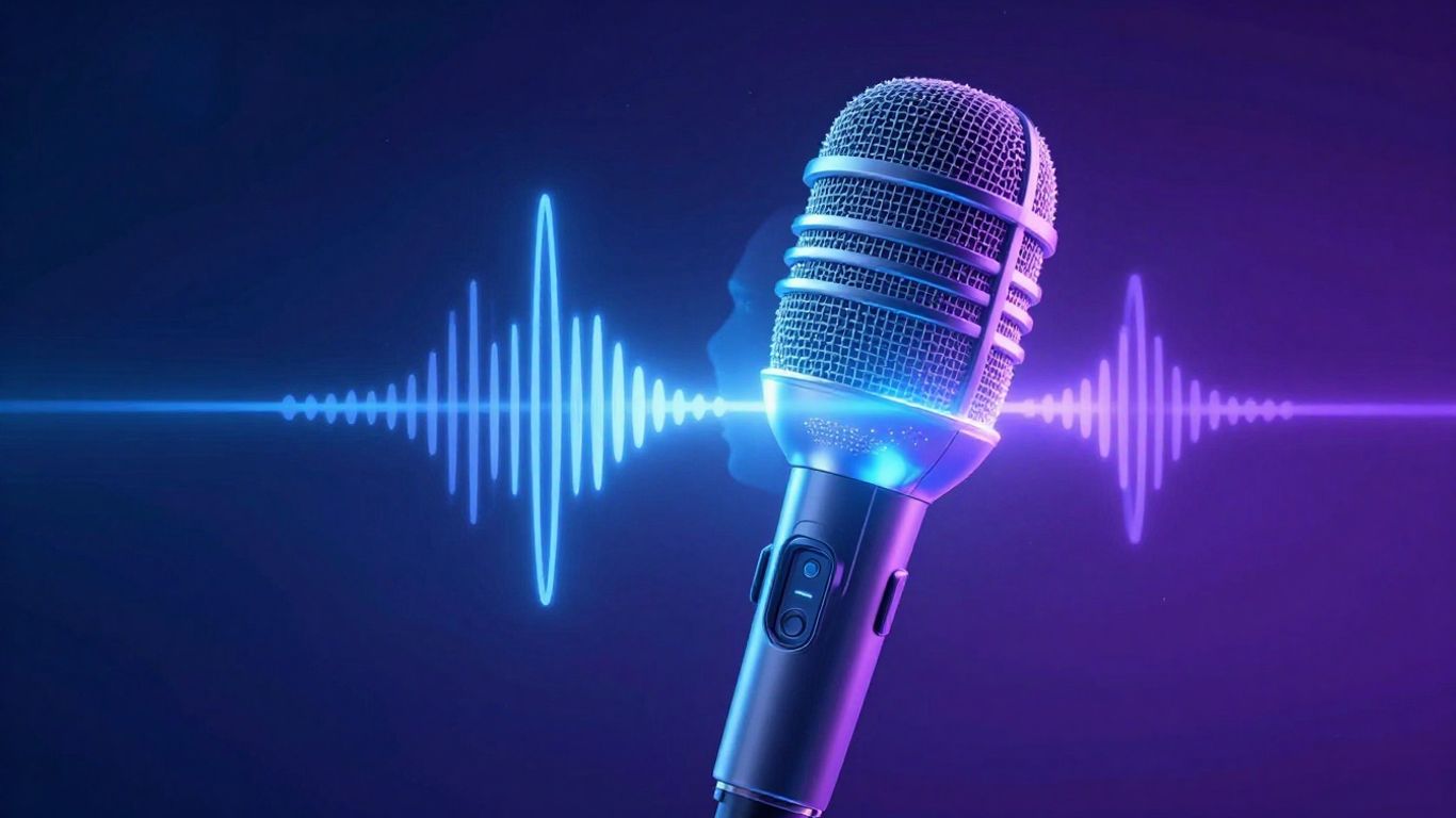 AI voice calling agent microphone with sound waves