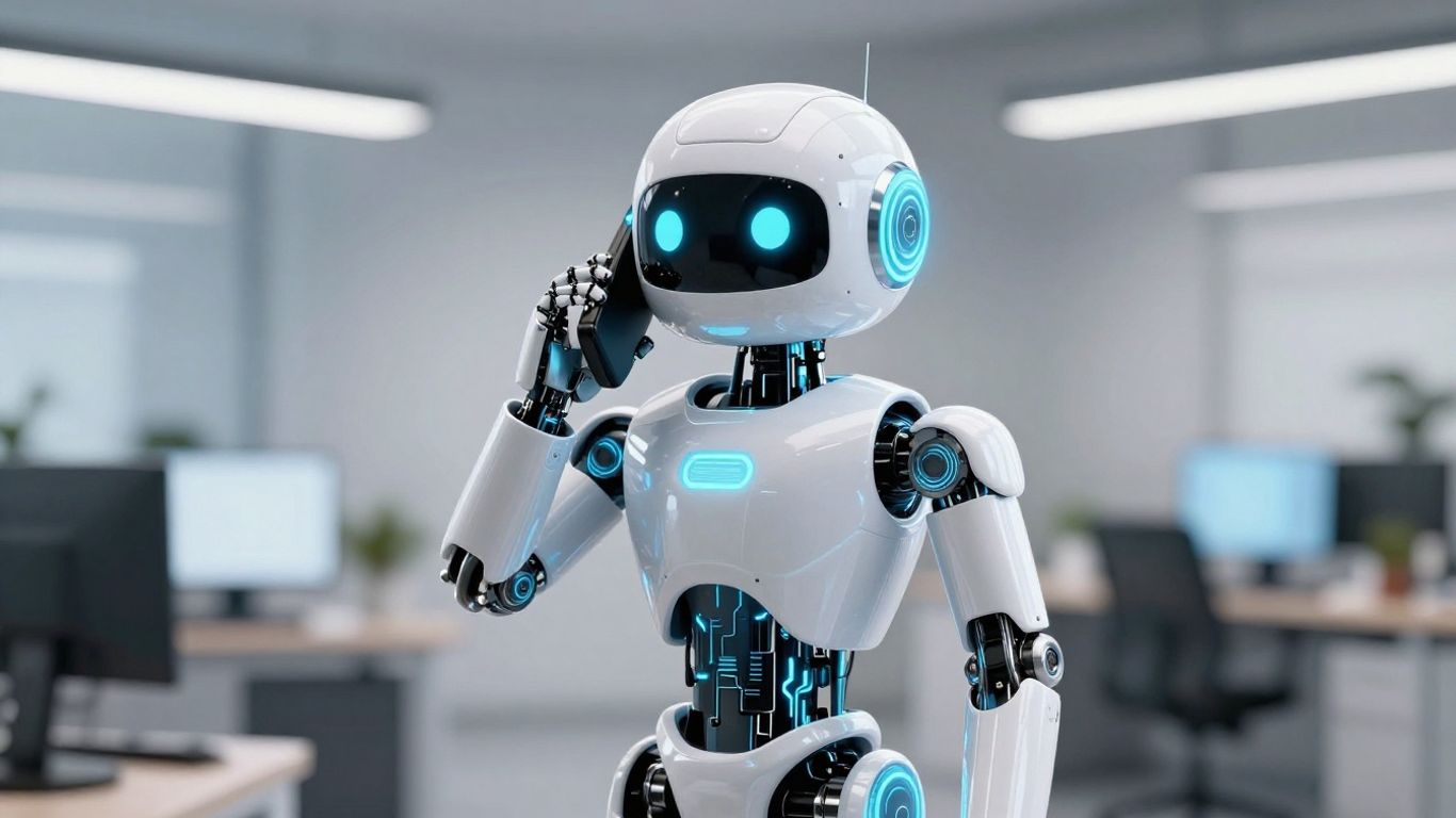 Robot making a cold call with AI technology.