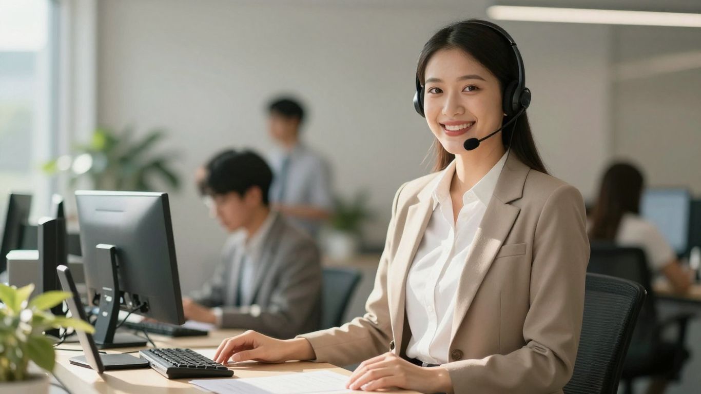 Friendly receptionist ready to answer calls for local businesses.