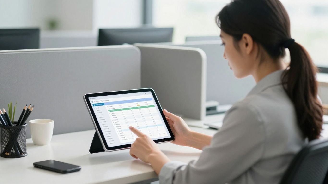 Business professional optimizing operations with technology.