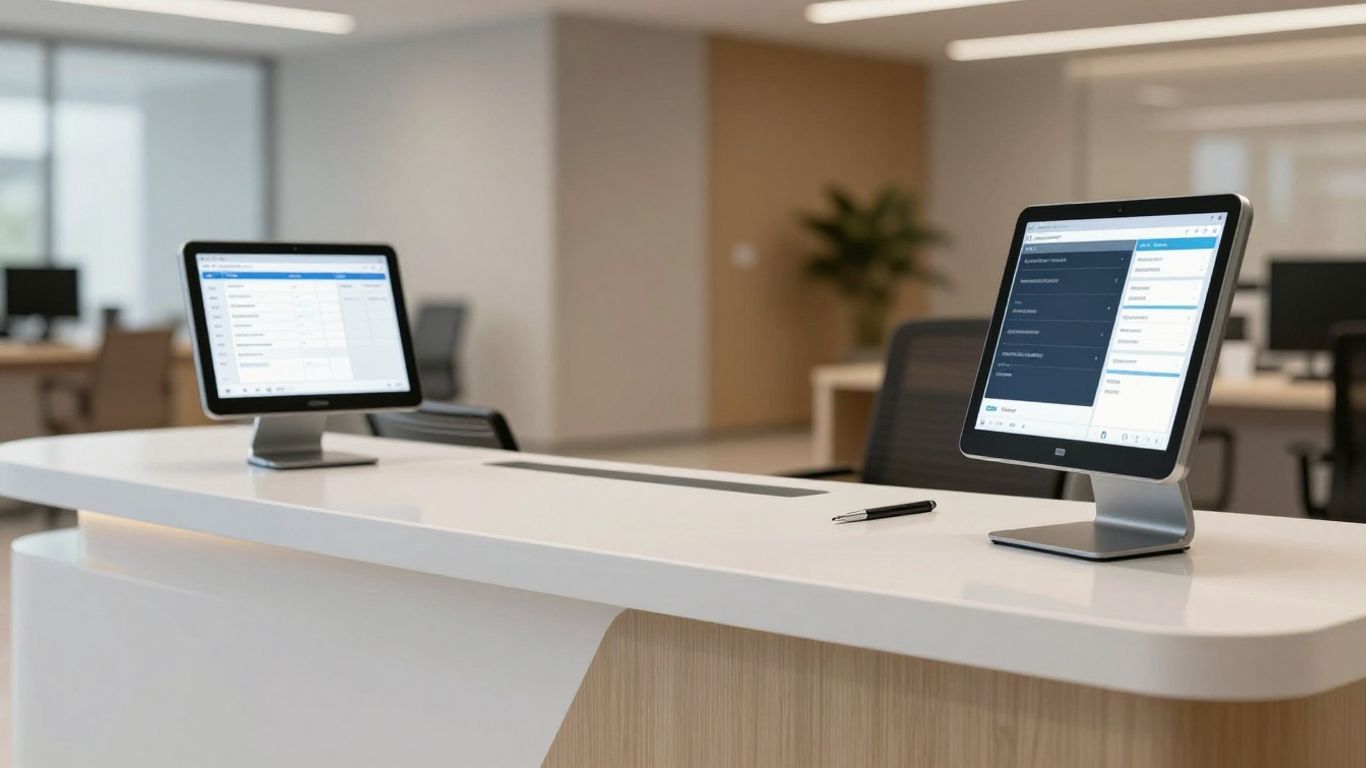 Automated front desk system interface with appointment schedule.