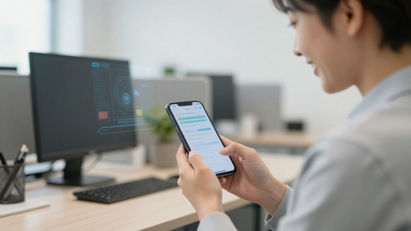 Person using a virtual assistant phone system on a smartphone.