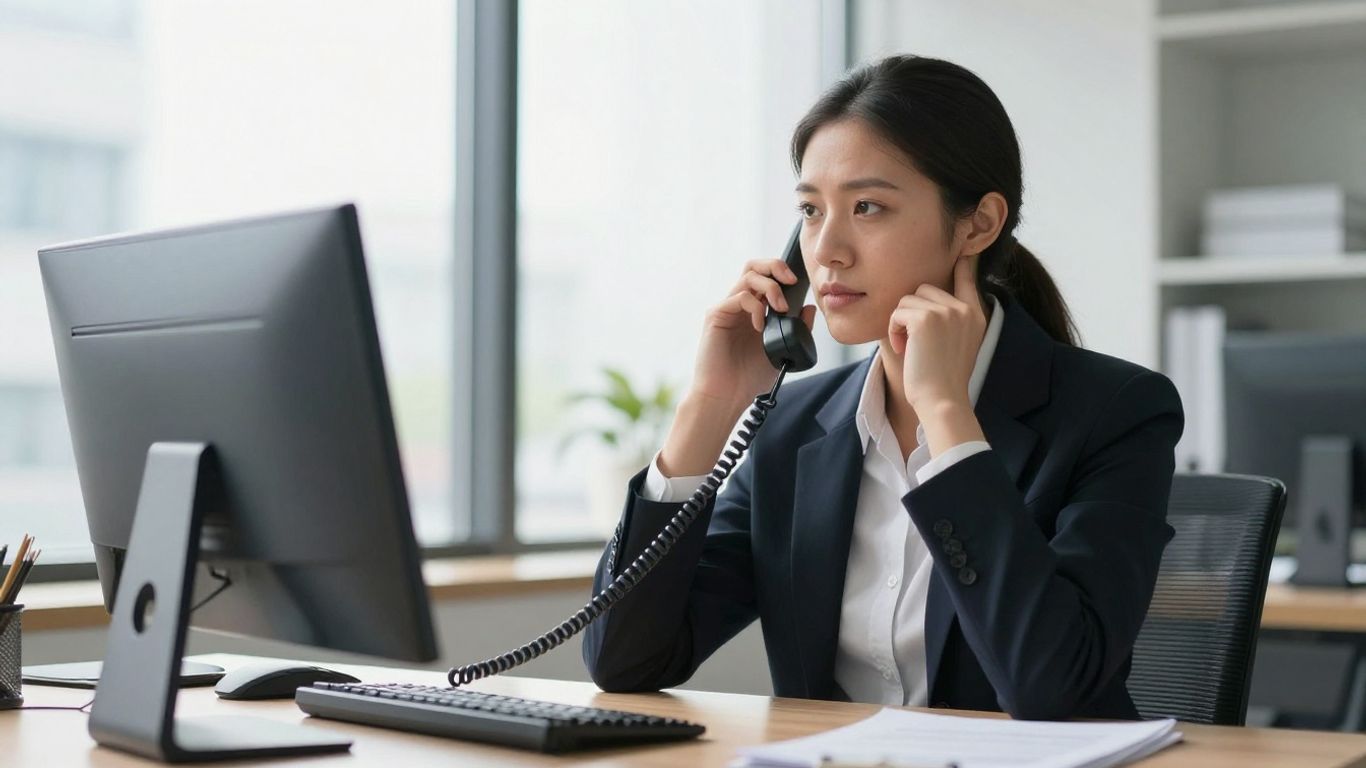 Business person answering a phone efficiently.