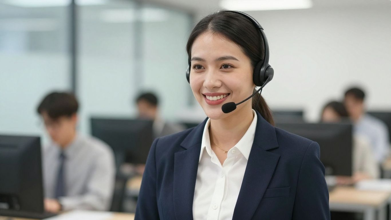 Professional answering service agent assisting a customer.