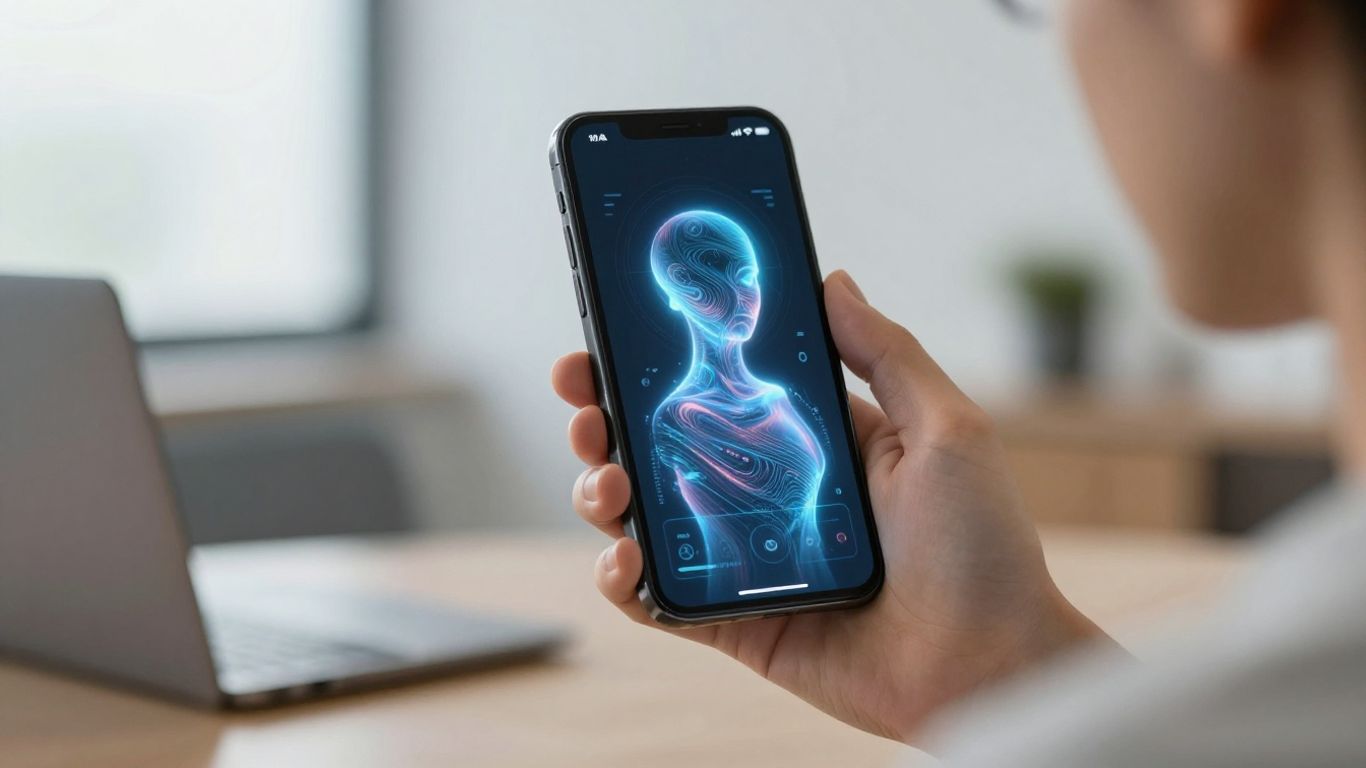 Smartphone with AI interface, boosting productivity.