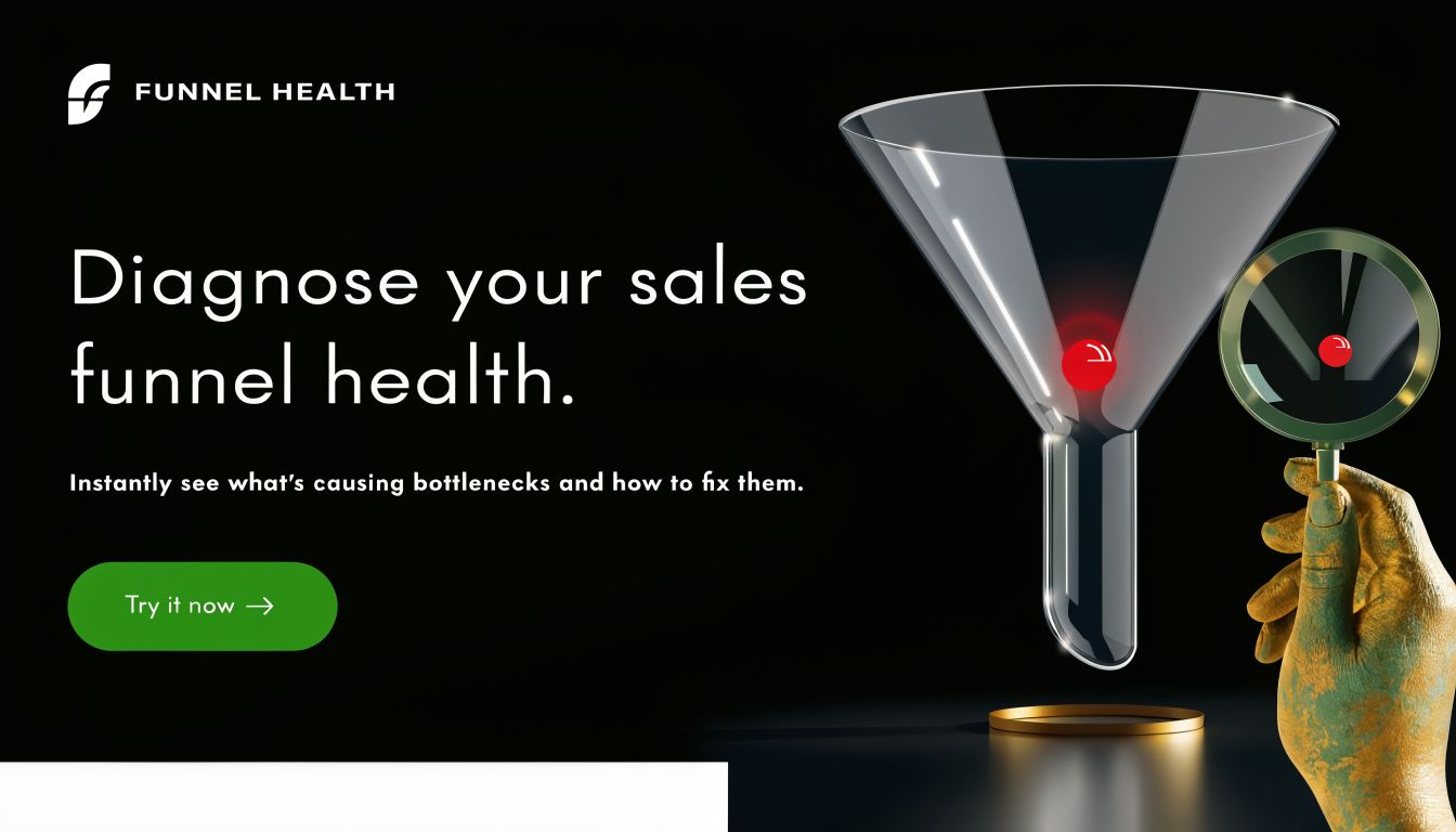 A digital illustration of a sales funnel being examined by a magnifying glass held by a hand.