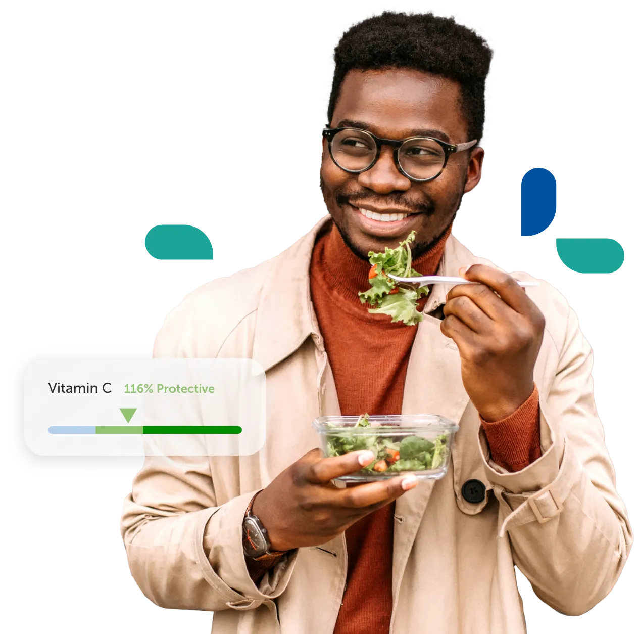 Happy male eating salad