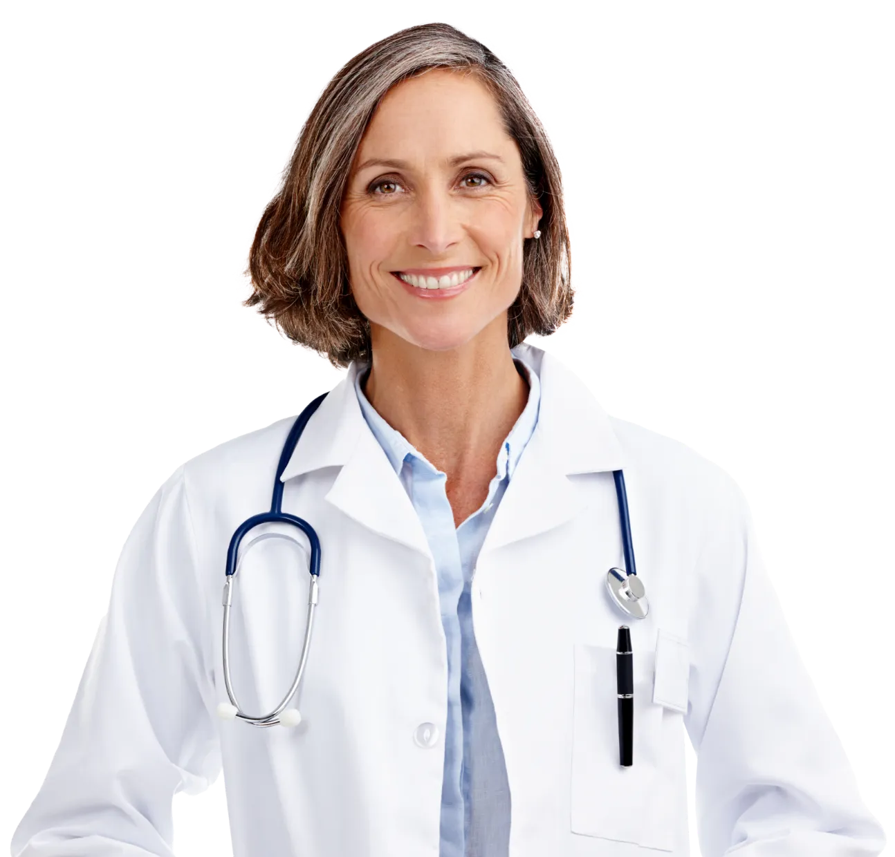 Female healthcare practitioner wearing a lab coat