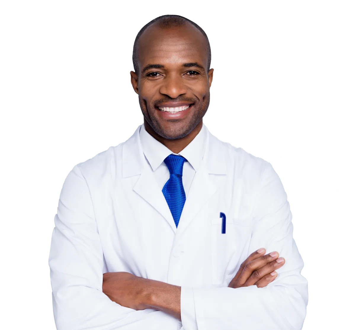 Male healthcare Practitioner wearing a lab coat