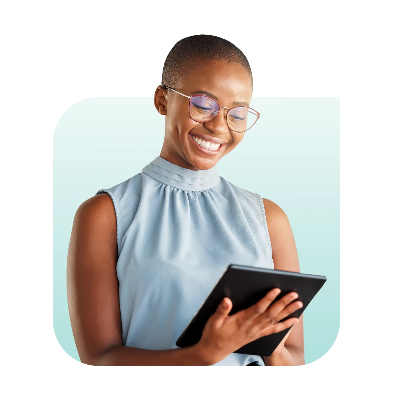 Woman looking into ipad