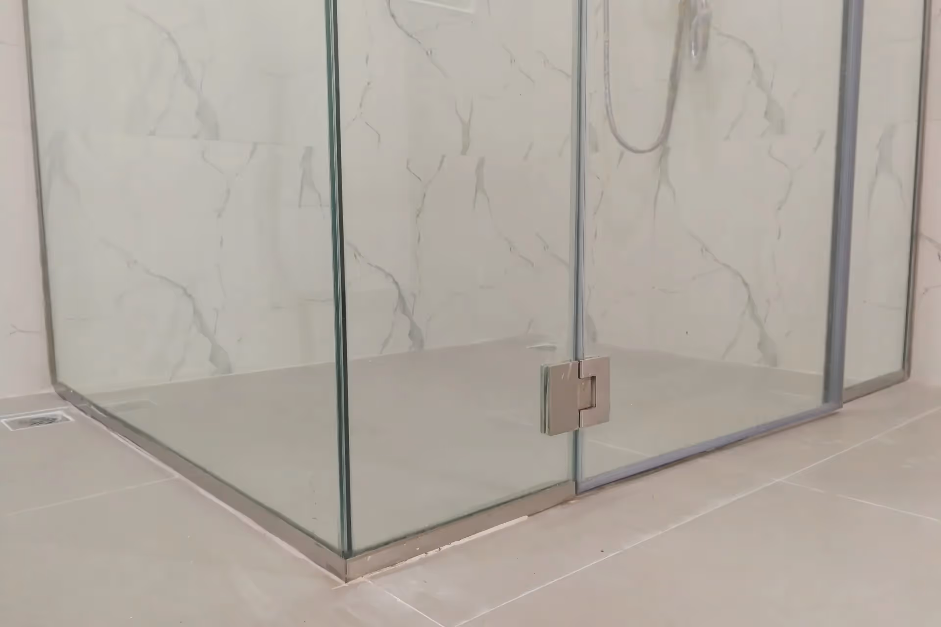A shower door with tempered glass 