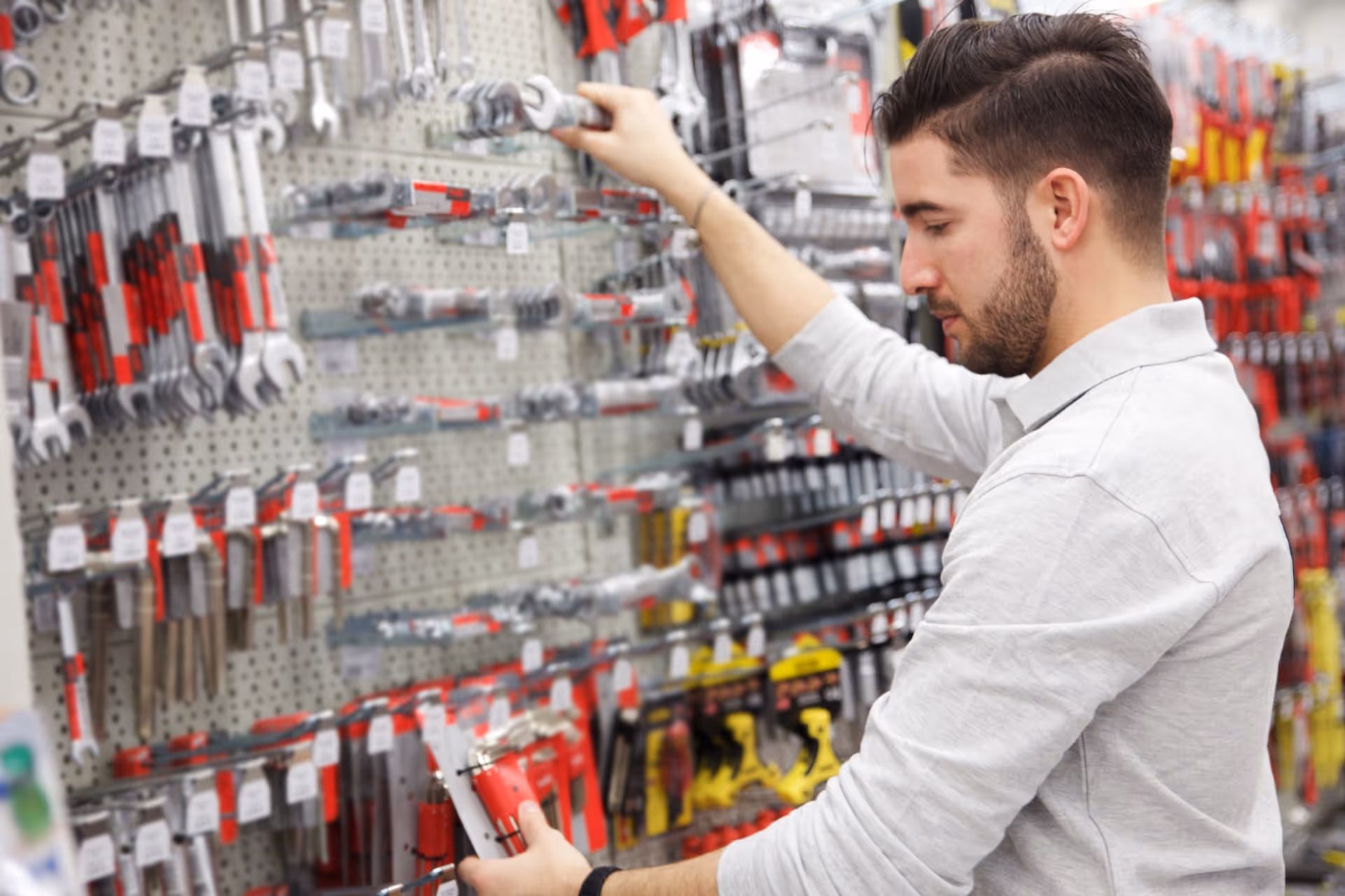 Person looking at tools at a hardware store