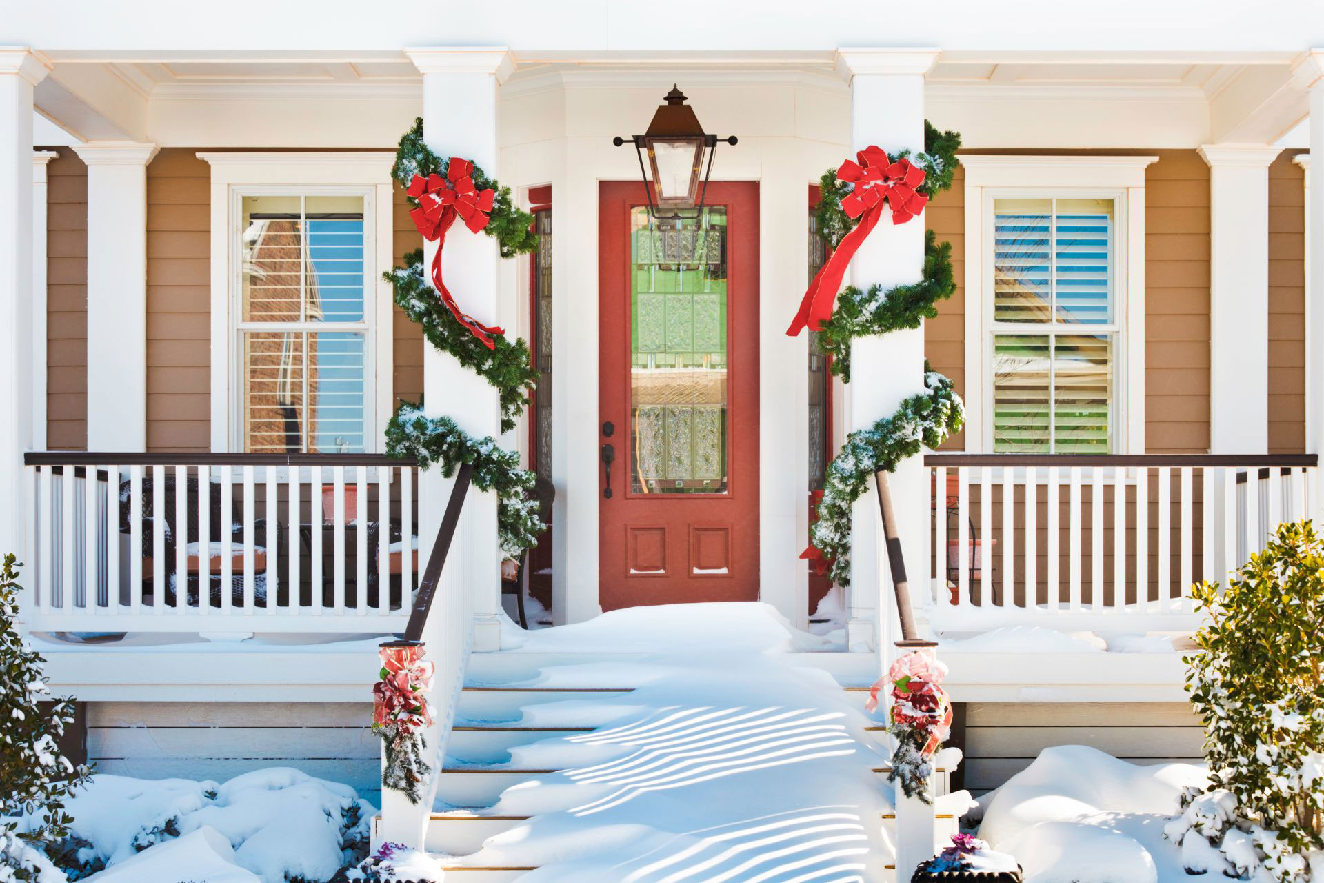 A home with energy-efficient door in the winter