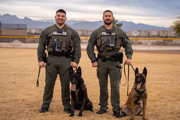 2 k9 officers and 2 police dogs