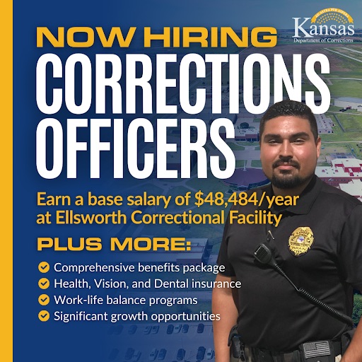 New York State Department of Corrections and Community Supervision hiring ad showing diverse correction officers in uniform with salary range and benefits details.