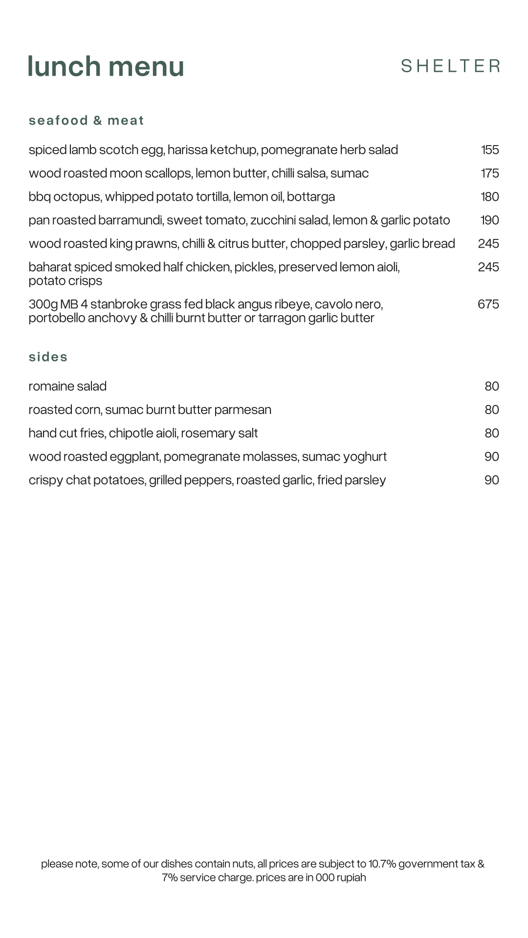 Shelter Bali lunch menu, page 2