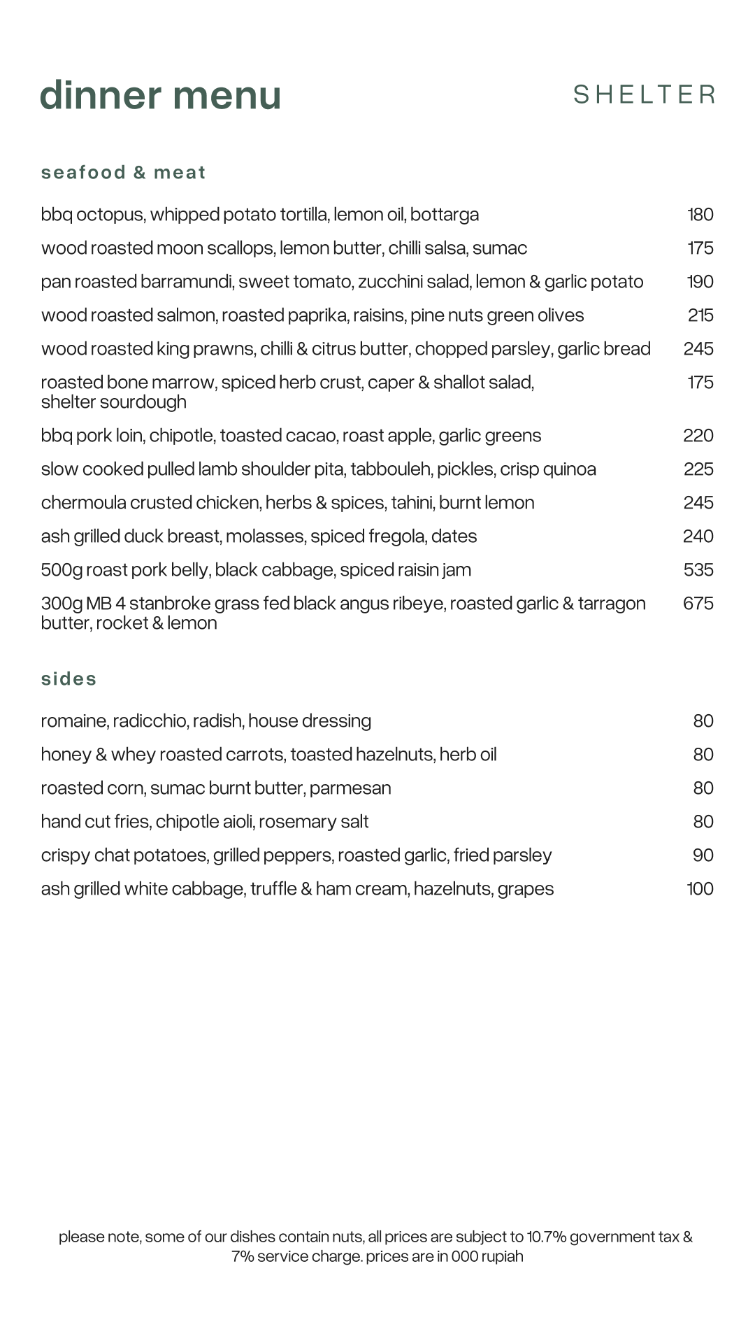 Shelter Bali dinner menu, page 2