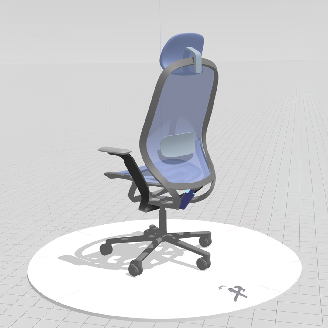 A VR sketch screenshot of the O2 office chair concept.