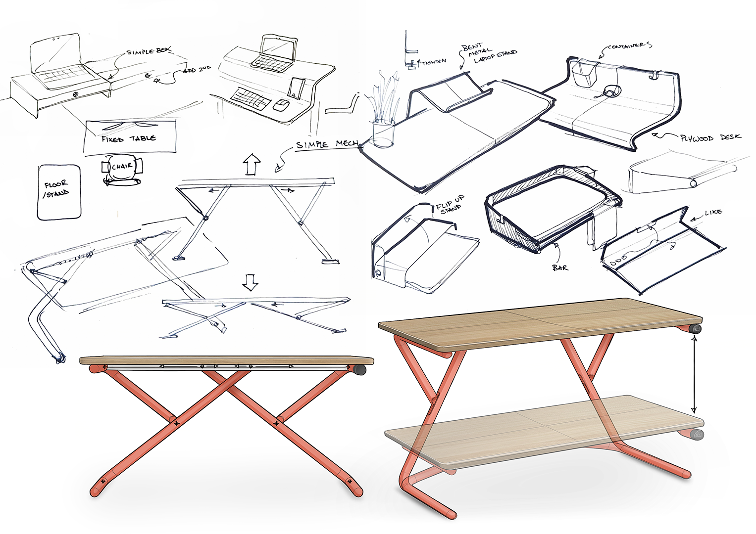 Process sketches from the marinamantra flow desk project