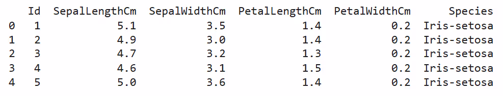 First Few Rows of Dataset: Sample observations including species labels.