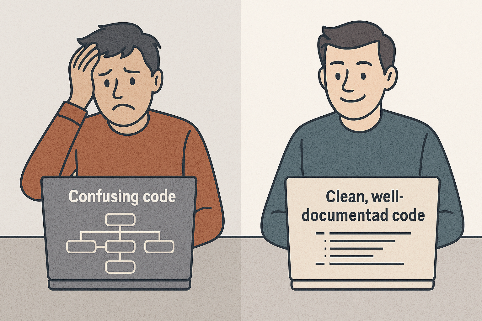 Difference between confusing code and clean, well-documented code