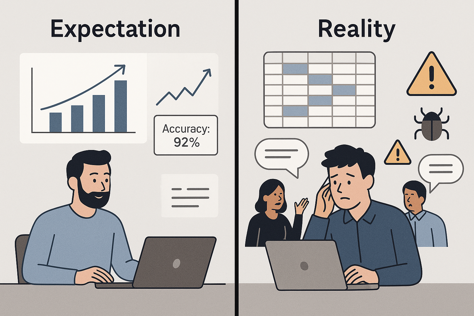 An image showing difference between the expectation and reality of Data Scientist