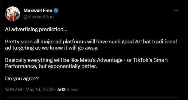 A screenshot of a post on Twitter by Maxwell Finn - Adriel