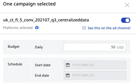 Selecting settings for marketing channels and campaigns on Adriel’s dashboard – Adriel
