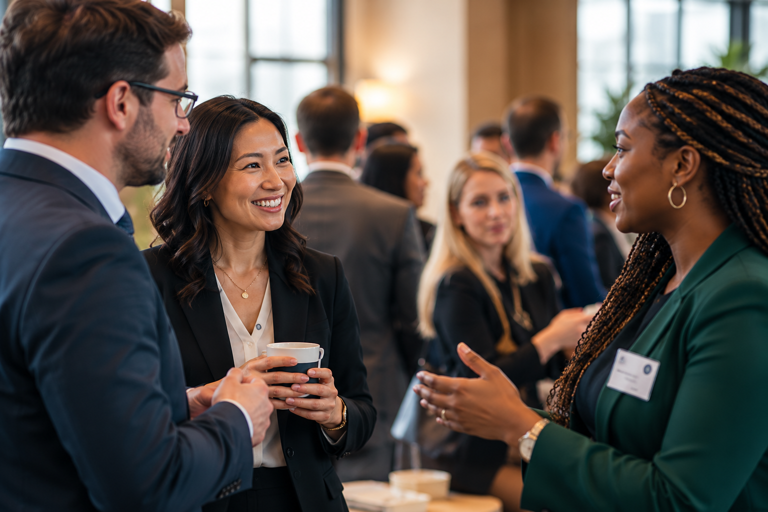 Illustrative networking conversation among finance industry professionals