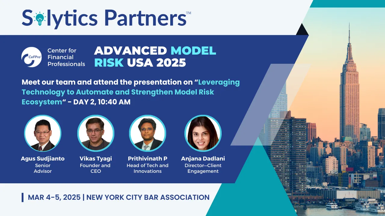 Solytics Partners at Advanced Model Risk USA 2025, showcasing NimbusUno, MoDeVa, and MRMVault. Session by Agus Sudjianto and Vikas Tyagi on March 4–5, 2025, New York City Bar Association.
