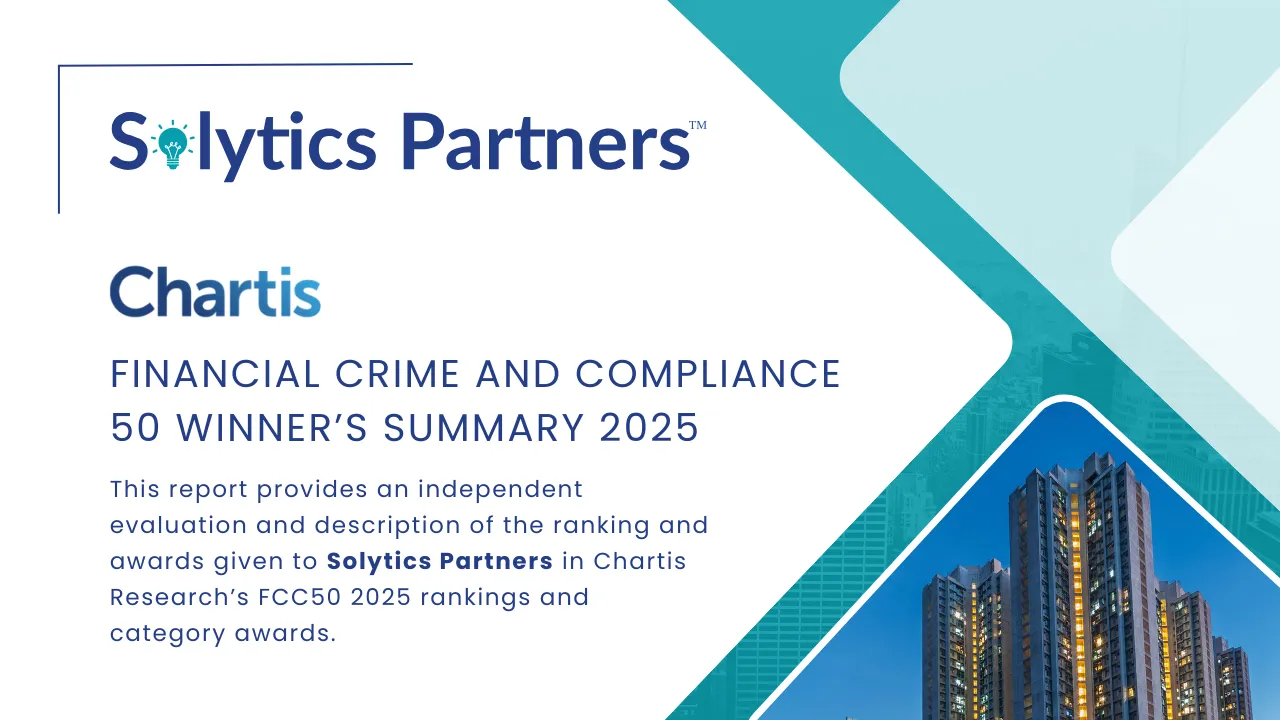 Solytics Partners recognized in Chartis FCC50 2025 as a top global vendor with award-winning Enterprise-Wide Risk Management solutions.