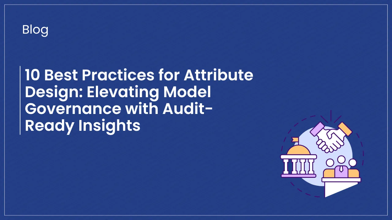 Graphic illustration depicting model governance lifecycle with title '10 Best Practices: Defining Attributes for Robust Model Governance' on a blue background.