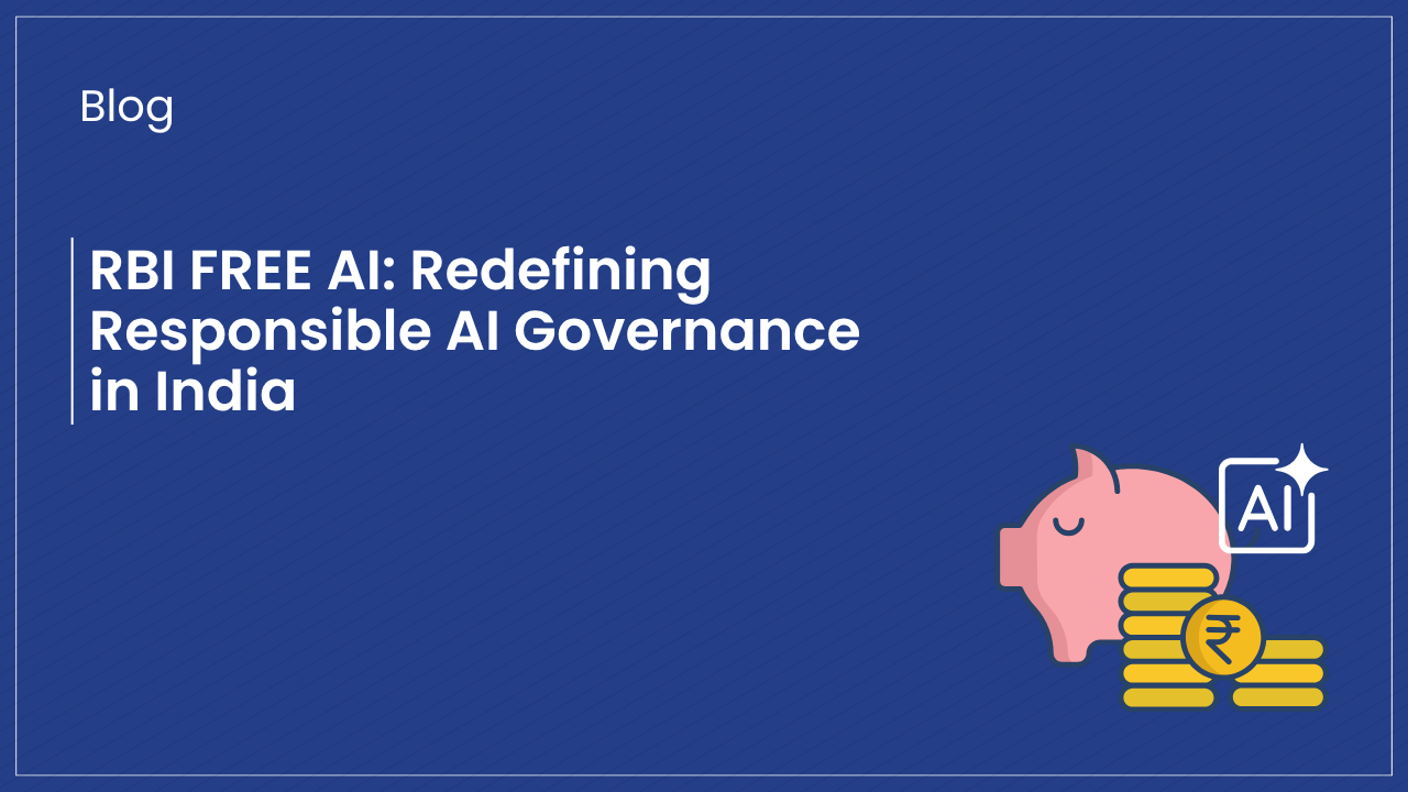 Illustration showing RBI FREE AI Framework principles guiding ethical AI governance, accountability, and resilience in India’s financial sector.