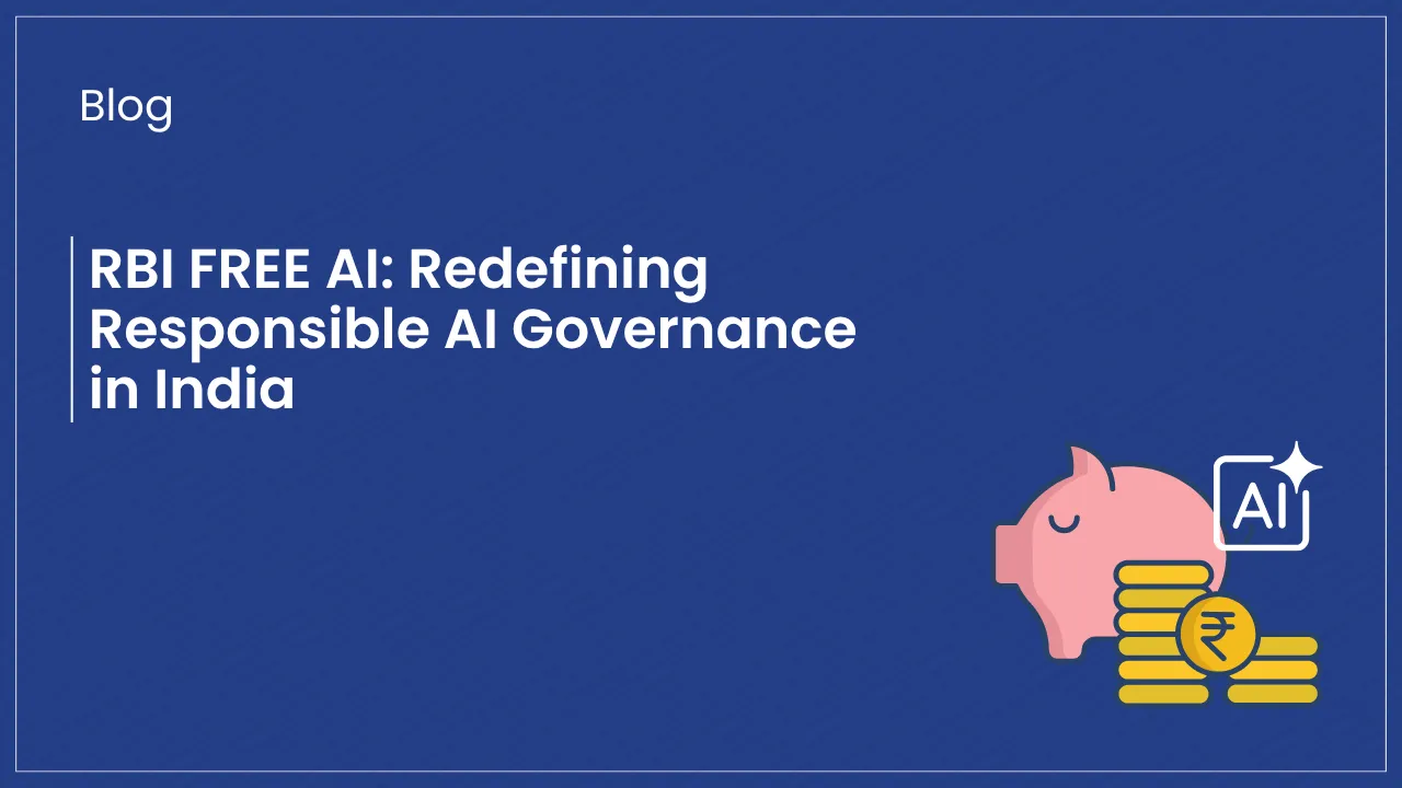 Illustration showing RBI FREE AI Framework principles guiding ethical AI governance, accountability, and resilience in India’s financial sector.