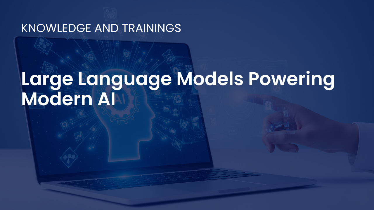 Illustration showing large language models analyzing text data to generate human-like responses, summaries, and insights across business use cases.