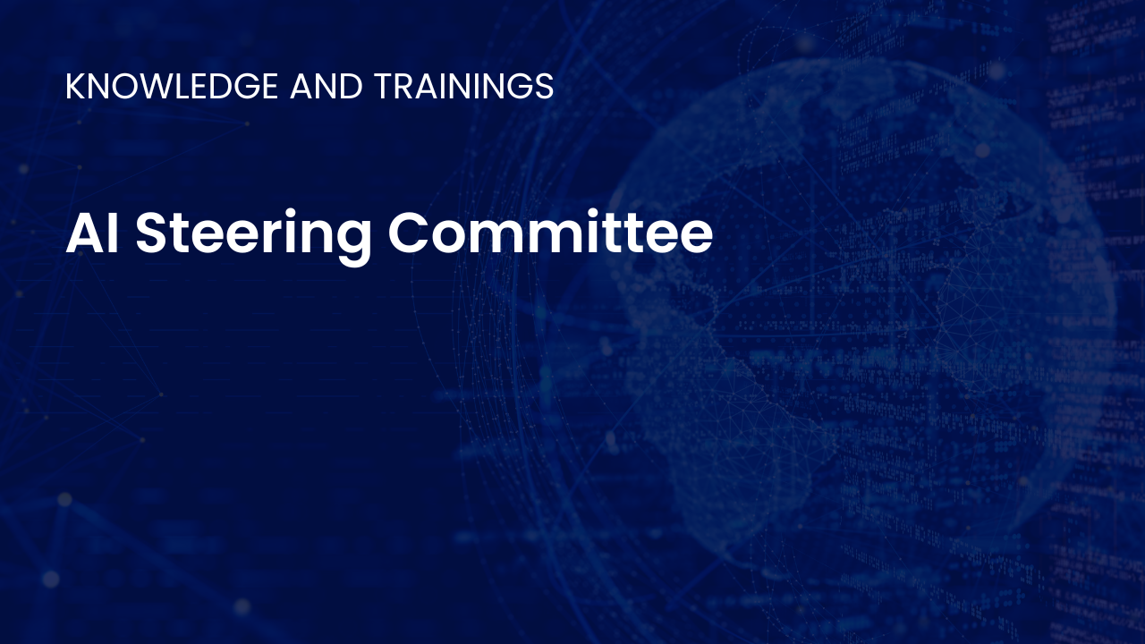 Illustration showing a cross functional AI steering committee overseeing strategy governance risk management and AI initiatives