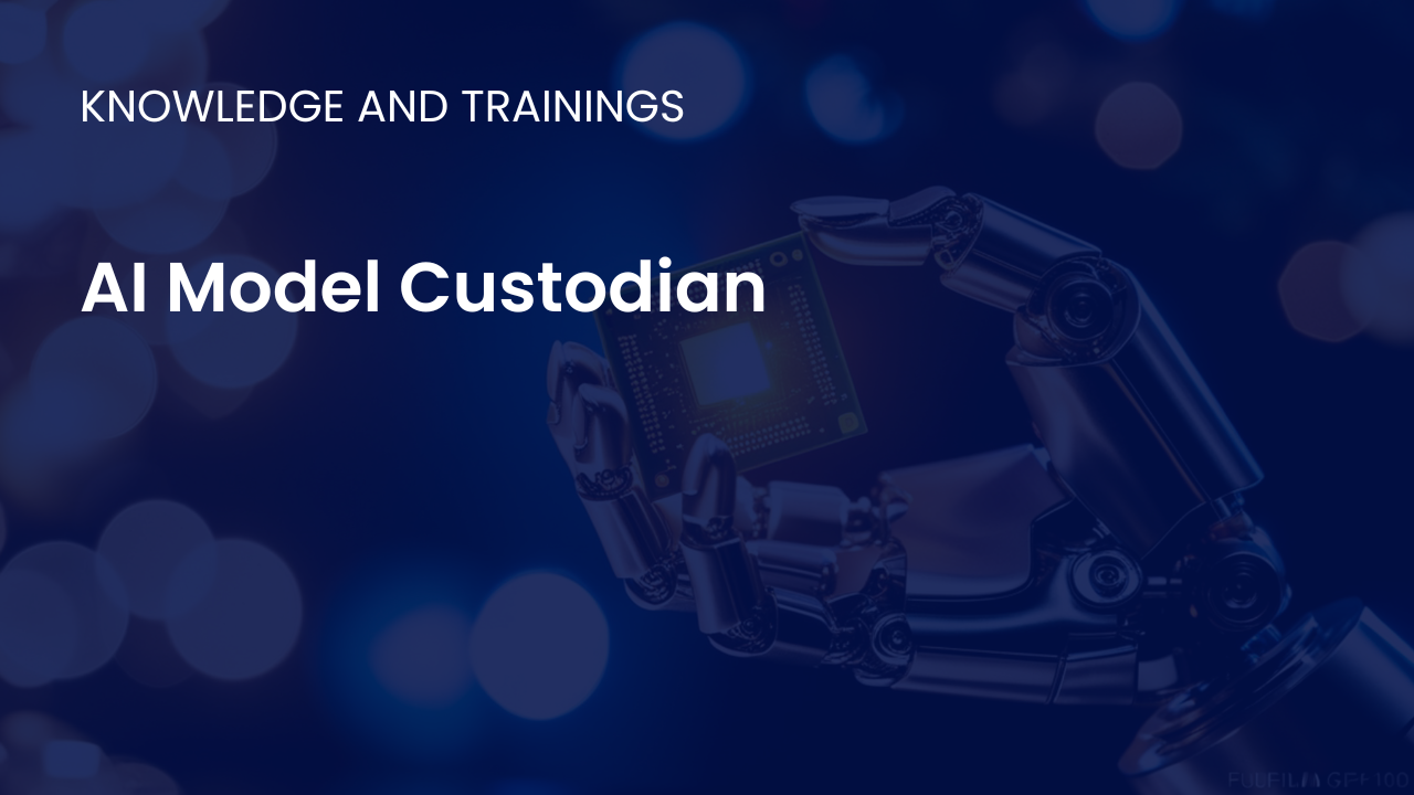 Illustration showing an AI model custodian managing operations updates monitoring security and compliance controls