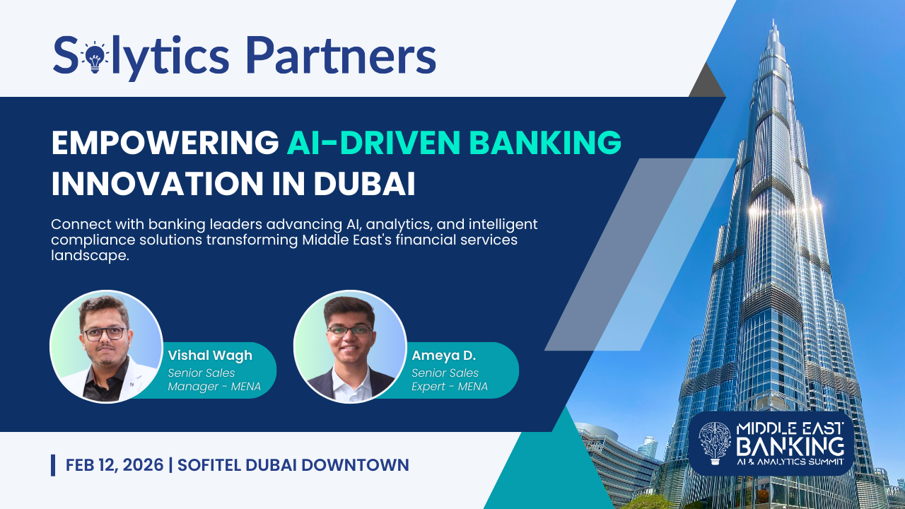 Middle East Banking AI Analytics Summit 2026 Dubai featuring Solytics Partners AI-driven compliance solutions for banking innovation